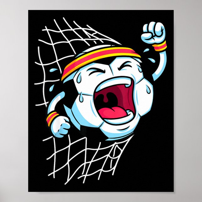 Rolig Tecknad Fotboll Som Spräcker Nätet Scoring M Poster (Framsidan)