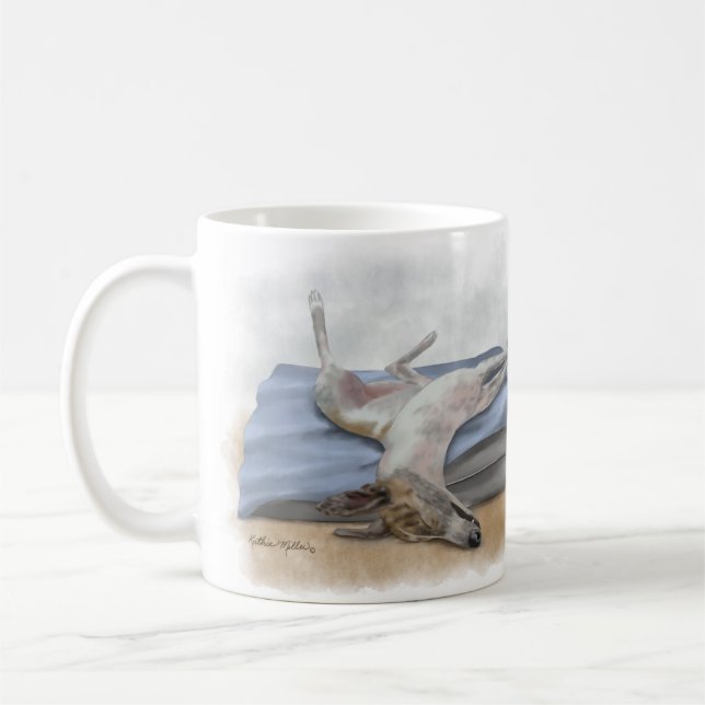 Rolig Tecknad Greyhound Sovande Kaffemugg (Vänster)
