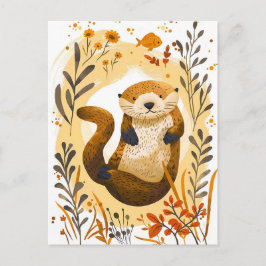 rolig tecknad havsutter som flyter i havet vykort