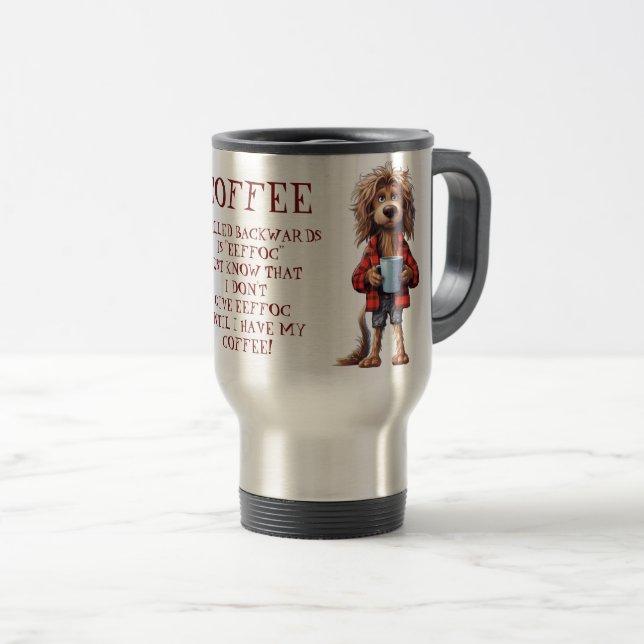 Rolig Tecknad Hund Kaffe Stavning Baklänges Resemugg (Framsida höger)