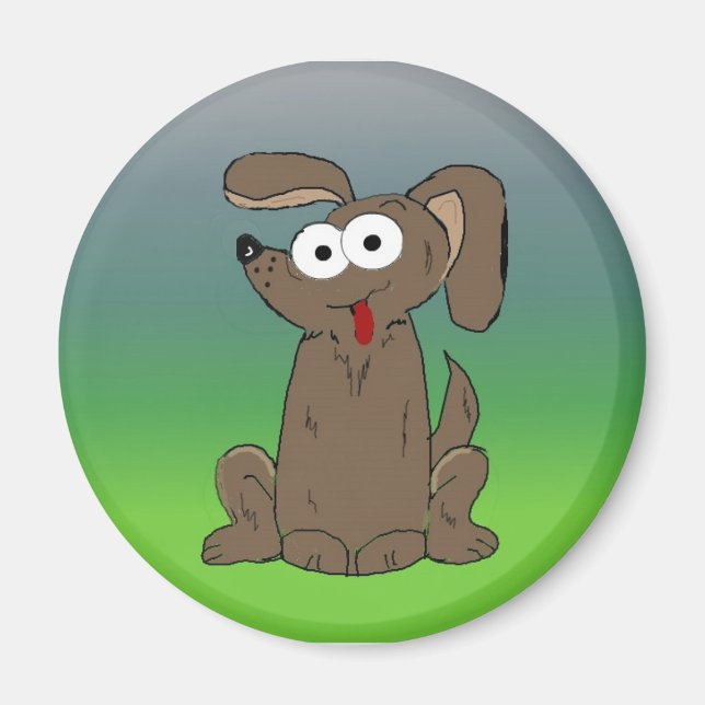 Rolig Tecknad Hund med Utstående Ögon Magnet (Framsidan)
