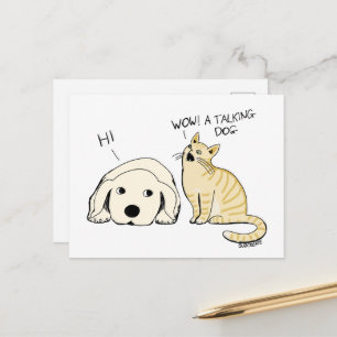 Rolig Tecknad Hund Och Katt Serieteckning Skämt Vykort