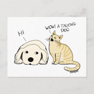 Rolig Tecknad Hund Och Katt Serieteckning Skämt Vykort