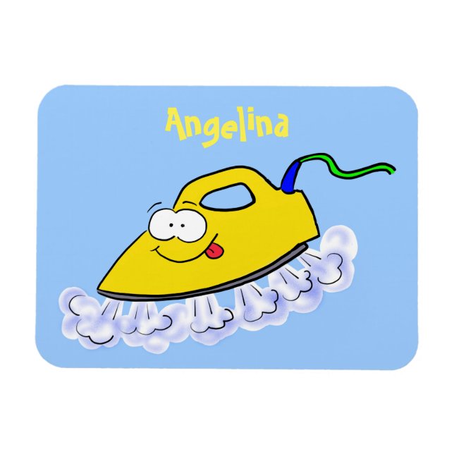 Rolig tecknad illustration av strykjärn för tvätt magnet (Horisontell)