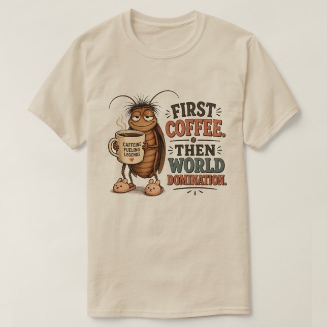 Rolig Tecknad Kackerlacka Kaffeälskare Herrtröja T Shirt (Design framsida)
