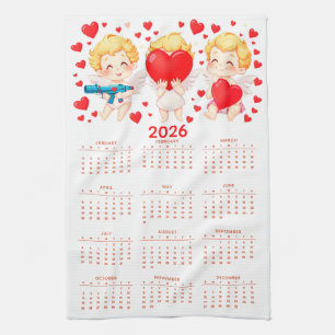 Rolig tecknad kalender med änglar 2026 kökshandduk