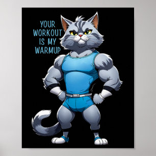 Rolig Tecknad Katt - Bodybuilding Gym Stil - Uppvä Poster