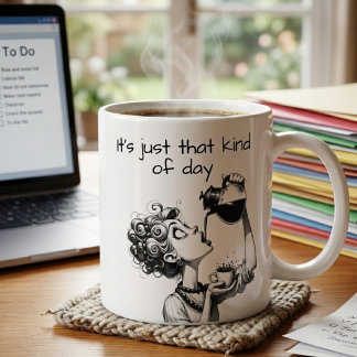 Rolig tecknad kvinna kaffemugg