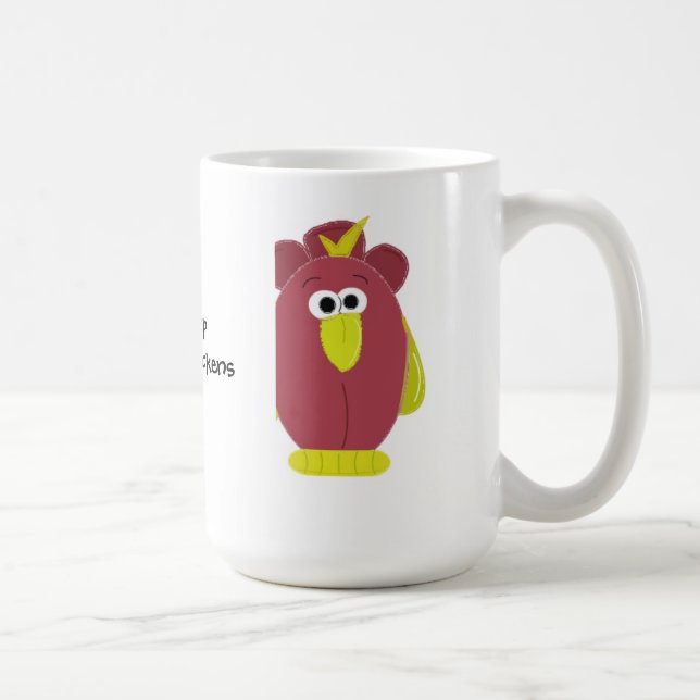 Rolig tecknad kyckling med talesätt kaffemugg (Höger)