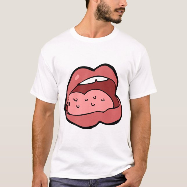 Rolig Tecknad Öppen Mun Och Läppar T Shirt (Framsida)