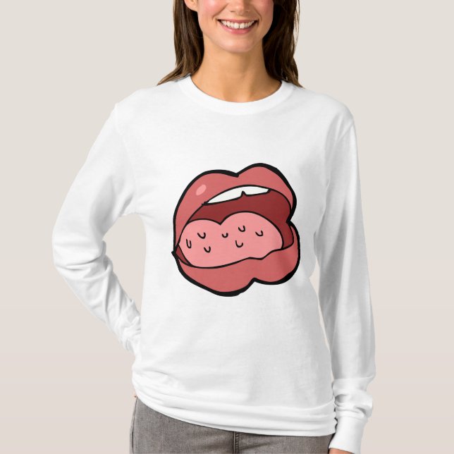 Rolig Tecknad Öppen Mun och Läppar T Shirt (Framsida)