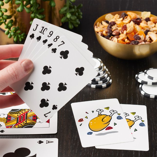 Rolig Tecknad Rostad Kyckling Som Faller Casinokort (Skapare uppladdad)