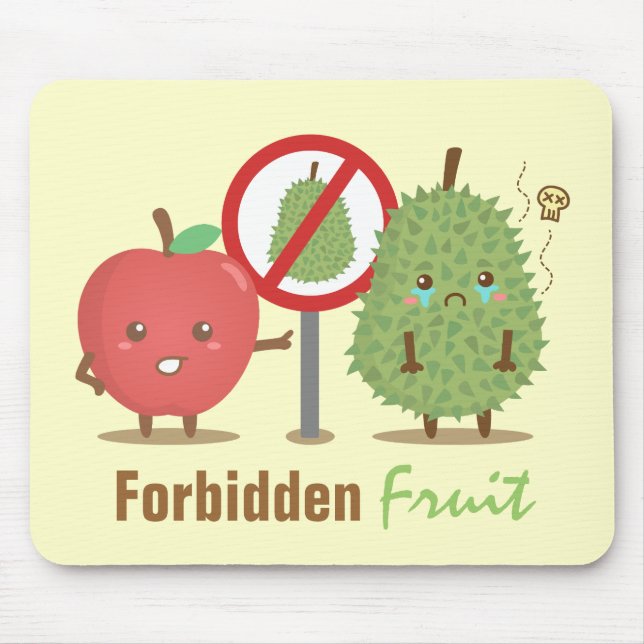 Rolig tecknad serie, förbjuden frukt, äpple och du musmatta (Framsidan)