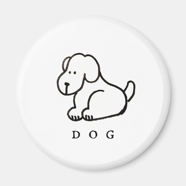 Rolig Tecknad Sittande Hund Magnet (Framsidan)