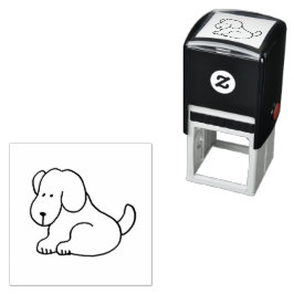 Rolig Tecknad Sittande Hund Självfärgande Stämpel