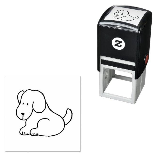 Rolig Tecknad Sittande Hund  Självfärgande Stämpel (In Situ)