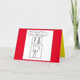 Rolig tecknad skämt om jul och sport där man hoppa helgkort