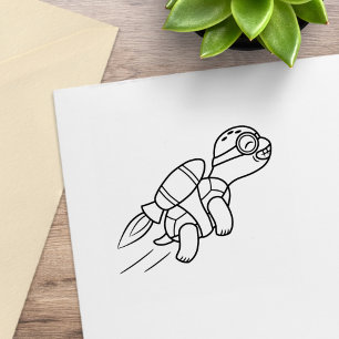 Rolig Tecknad Sköldpadda Med Jetpack Stämpel