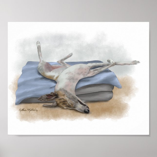 Rolig Tecknad Sövande Greyhound Poster (Framsidan)