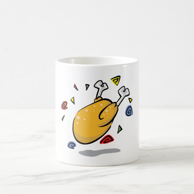 Rolig Tecknad Stekt Kyckling Som Faller Kaffemugg (Center)
