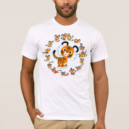 Rolig Tecknad Tiger Mandala (Blå kontur) T-shirt