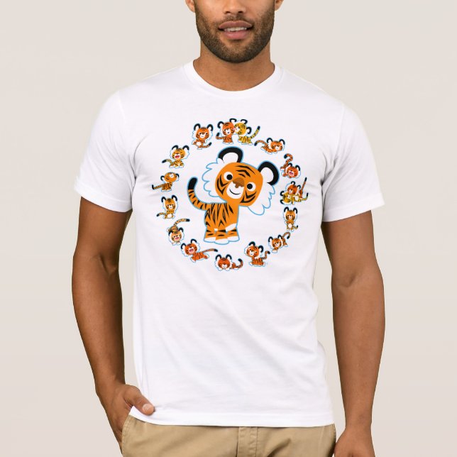 Rolig Tecknad Tiger Mandala (Blå kontur) T-shirt (Framsida)