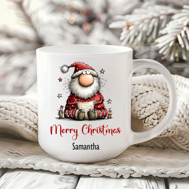 Rolig Tecknad Tomte Glad Kaffe Mugg (Funny Cartoon Santa Claus Playful Coffee Mug)