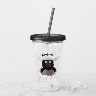 Rolig tecknad vattenbuffel som springer take away mugg