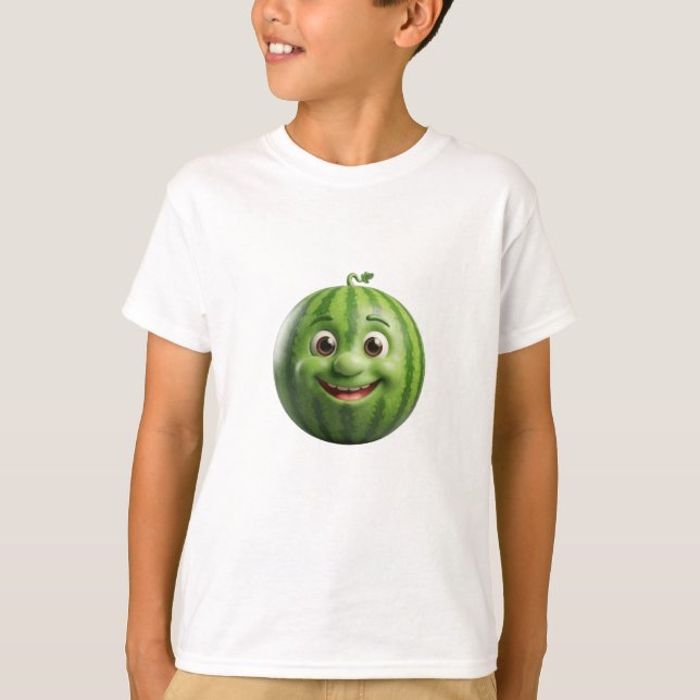 Rolig Tecknad Vattenmelon Ansiktskonst T Shirt (Framsida)