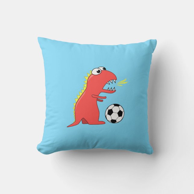 Rolig tecknadDinosaur som leker fotbollungar Kudde (Framsida)