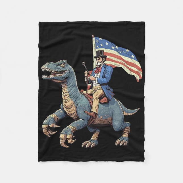Rolig Tee Abe Lincoln Ridning En Dinosaurie T-rex  Fleecefilt (Framsidan)