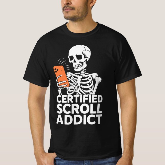 Rolig Telefonberoende – Certifierad Scrollmissbruk T Shirt (Framsida)