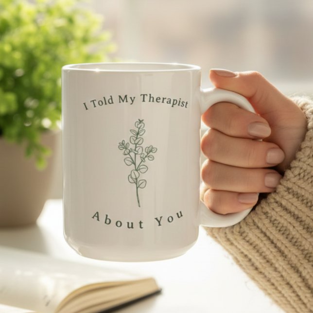 Rolig terapicitats modern salvia grön typografi  kaffemugg (Funny Therapy Quote Sage Green Modern Aesthetic Coffee Mug)
