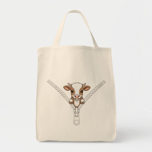 Rolig Texas Longhorn-kalv tittar  Tygkasse (Framsidan)