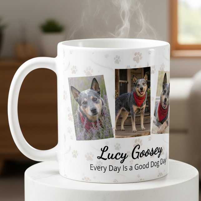 Rolig text med hundnamn på foto kaffemugg (Skapare uppladdad)