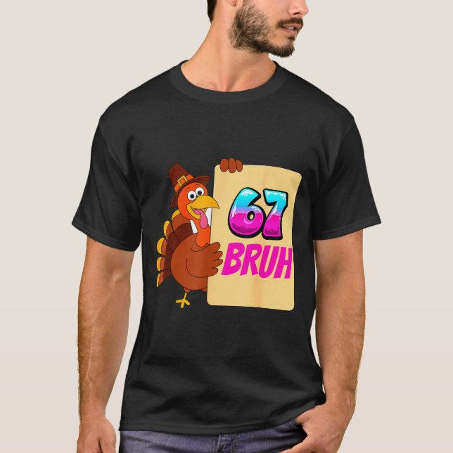 Rolig Thanksgiving 67 Baseball Drip Gobble Turk  T Shirt (Framsida)