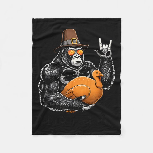 Rolig Thanksgiving Gorilla Håller Turkiet Lgrim Ha Fleecefilt (Framsidan)