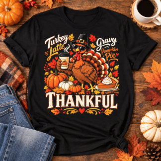 Rolig Thanksgiving Kalkon Latte Gröt T Shirt