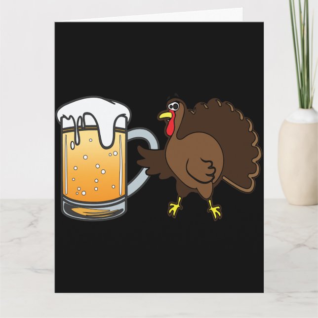 Rolig Thanksgiving Kalkon och Kall Öl  Kort (Framsida)