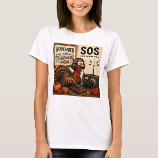 Rolig Thanksgiving-kalkon SOS Morse Code Ham Radio T Shirt