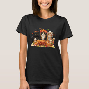 Rolig Thanksgiving Katt Pilgrim Kostym Höst Män Kv T Shirt
