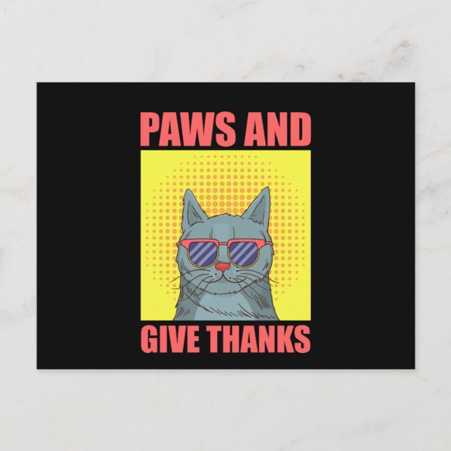 Rolig Thanksgiving Kattklor Och Ge Tack Vykort (Framsida)