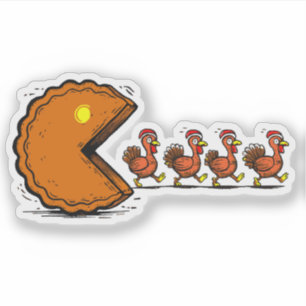 Rolig Thanksgiving paj eating kalkon Retro Gaming Klistermärken