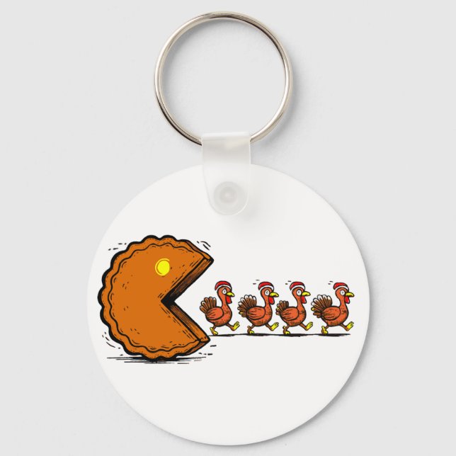 Rolig Thanksgiving paj eating kalkon Retro spel Nyckelring (Framsida)