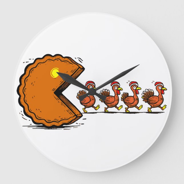 Rolig Thanksgiving paj eating kalkon Retro spel Stor Klocka (Framsida)