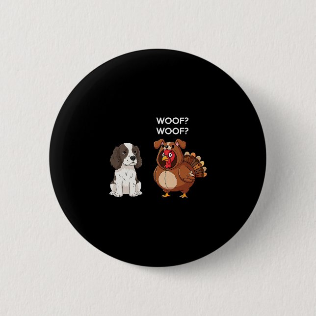 Rolig Thanksgiving Springer Spaniel Och Turkiet  Knapp (Framsida)