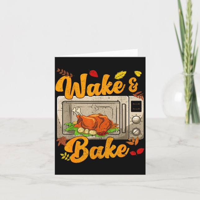 Rolig Thanksgiving Wake Bake Kalkon Festmåltid Mid Kort (Framsida)