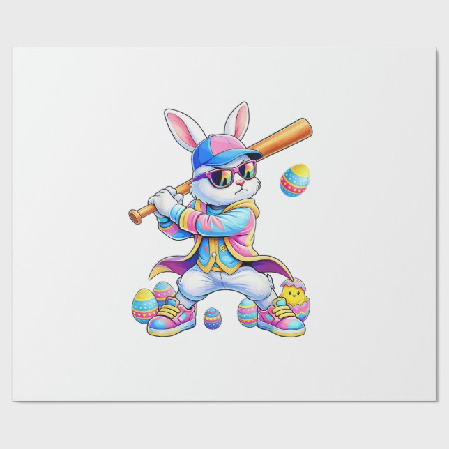 Rolig Tie Dye Kanin Baseboll Påsk Kanin Män Pojke Presentpapper (Platt)