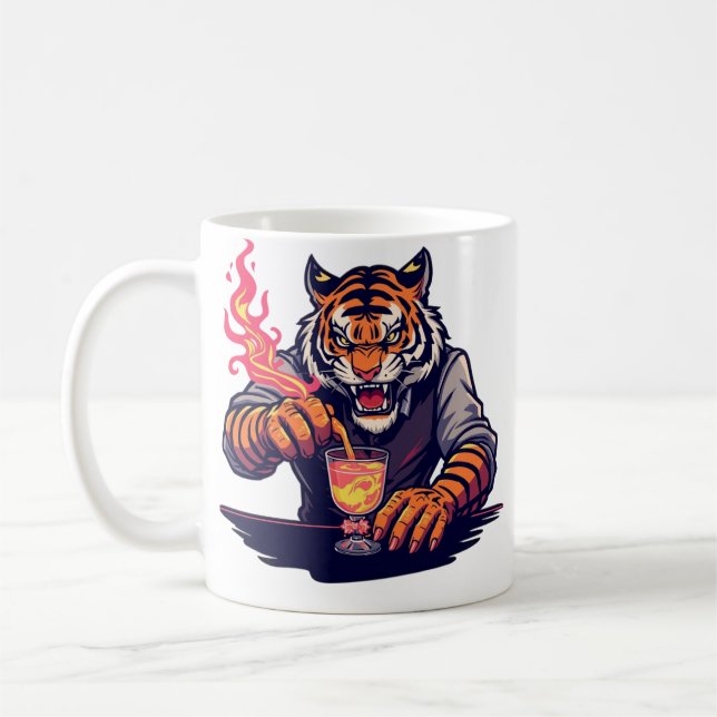 Rolig Tiger Bartender T-Shirt | Present till Barte Kaffemugg (Vänster)