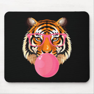 Rolig Tiger Glas Blåser Bubble Gum Söt Tiger Fac Musmatta